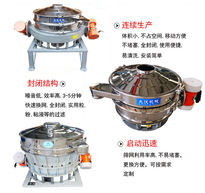 特點 連續生產:體積小,不占空間,移動方便,不堵塞,全封閉,使用便捷,易清洗,安裝簡單。封閉結構:噪音低,效率高,3-5分鐘快速換網,全封閉,實用粒,粉,粘液等的過濾。啟動迅速:篩網利用率高,不易堵塞,更換方便,可按需求定制。