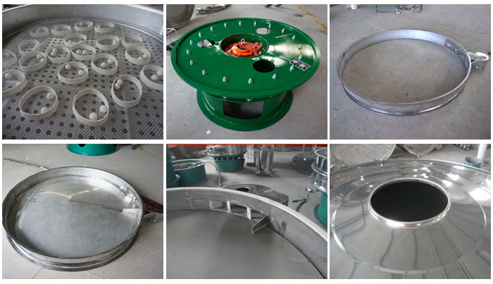 大型旋振篩細節：大型旋振篩篩網，大型旋振篩篩框，大型旋振篩防塵蓋。